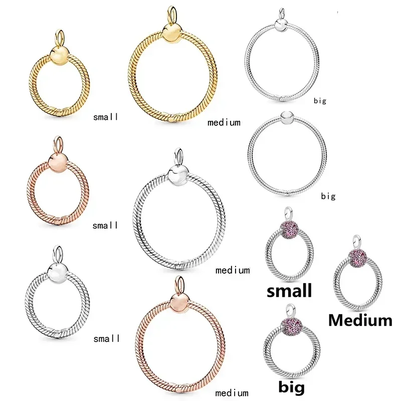 

2019 New 100% 925 Sterling Silver Moments O Carrier Medium O Pendant Necklaces Rose Gold Small O Charm Women Jewelry Set Gift