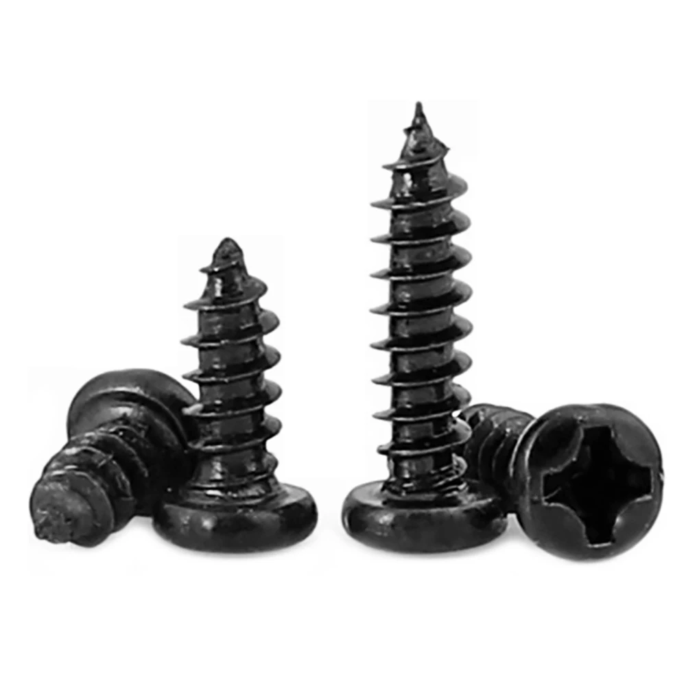 500/ 200/ 100pcs M1 M1.2 M1.4 M1.5 M1.6 M1.7 M2 M2.3 M2.6 PB Pan Head Black Electronic Micro Screws Phillips Self-tapping Screw