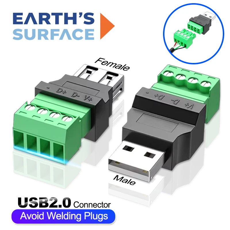 Image of USB2.0-Steckverbinder Ohne Schweißen USB Typ A Adapter Buchse USB Typ A 4-Pin Stecker Buchse 4-Pin Schraubklemmen-Steckverbinder