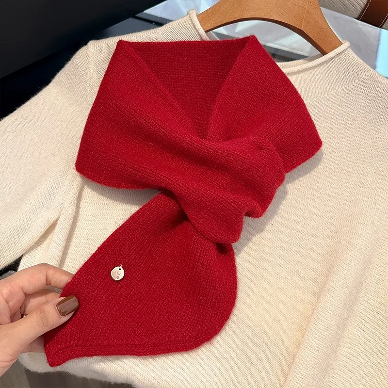

Korean Order Chic 100% Wool Cross Scarf for Women Autumn and Winter Versatile Basic Model Multi-color Neck Protection Scarf