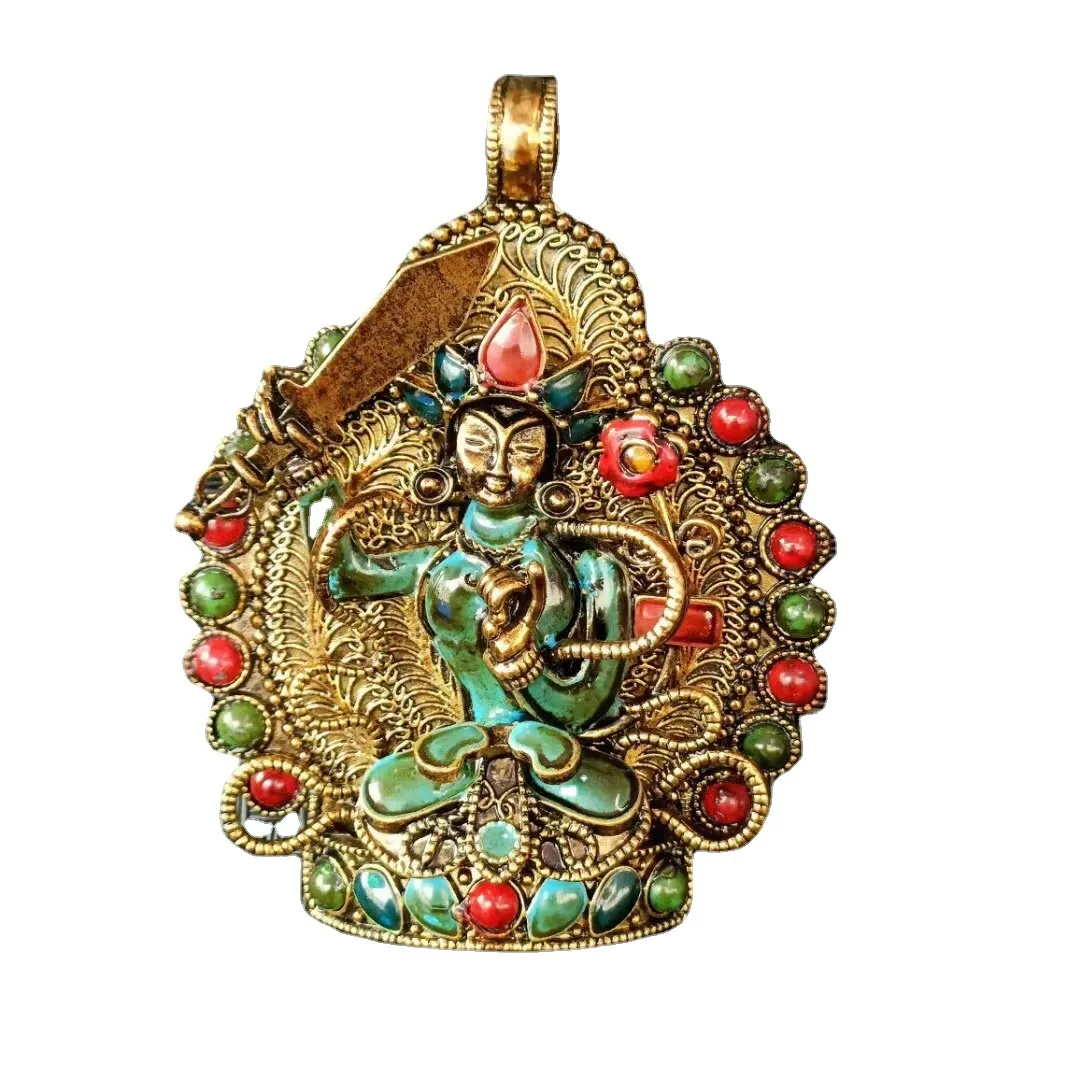 Tibetan retro Manjushri Buddha statue Nepal craft gilded Manjushri Buddha pendant brand