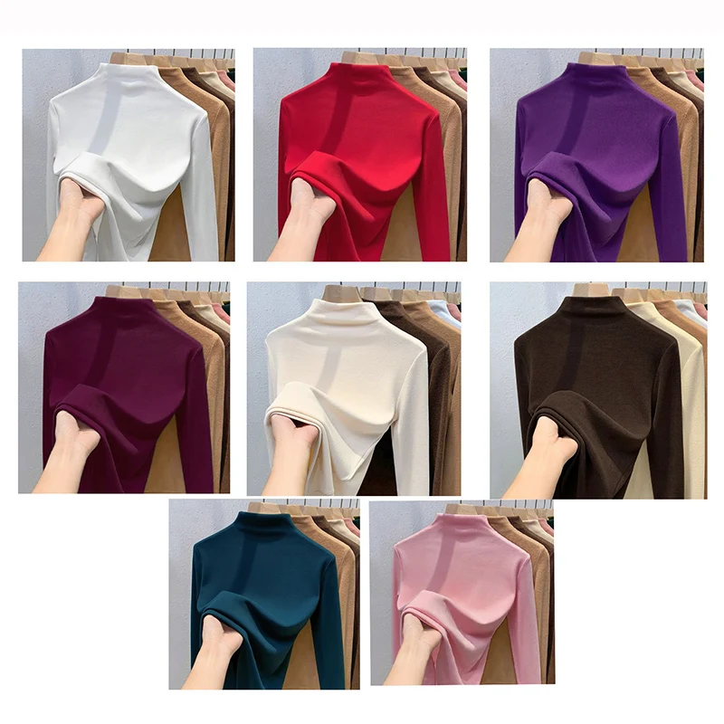 

Женские однотонные топы с высоким воротником, женское обтягивающее тонкое нижнее белье, одежда, женские термоудобные пуловеры с длинными рукавами