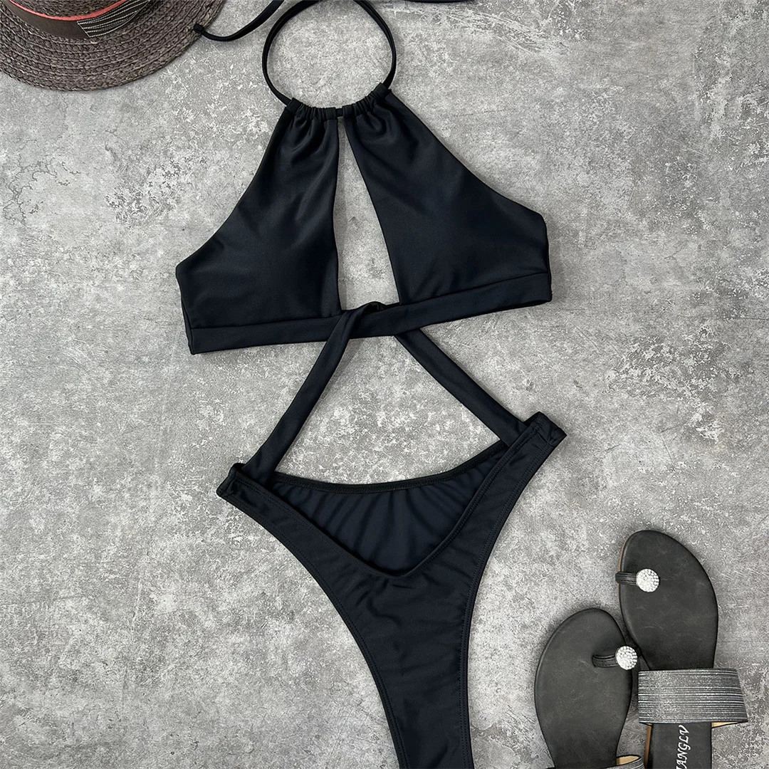 Sexy Cut-Out Neckholder Monokini Einteiliger Badeanzug Damen Bademode Weiblicher Badeanzug mit hohem Beinausschnitt und Polsterung Badeanzug für Damen V3809 – Detail 12