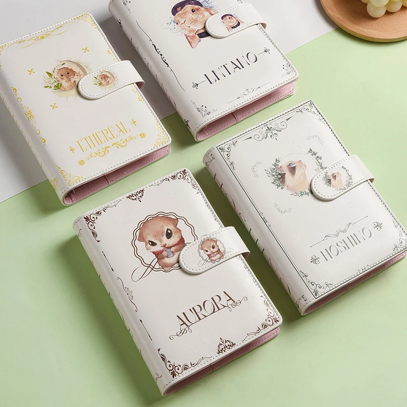 A6 White Cute Animal PU Leather DIY Binder Notebook Cover Diary Agenda Planner Paper Cover School Stationery