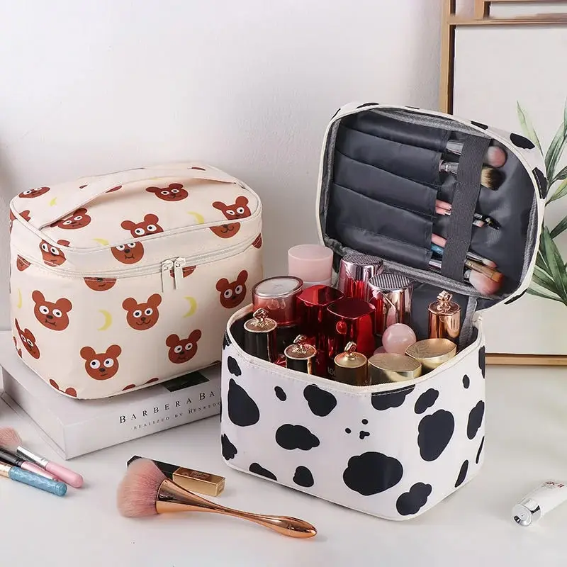 High Appearance Level Cow Portable Simple Makeup Bag Large Capacity Cartoon Skincare Storage Bag Toiletry Bag Waterproof