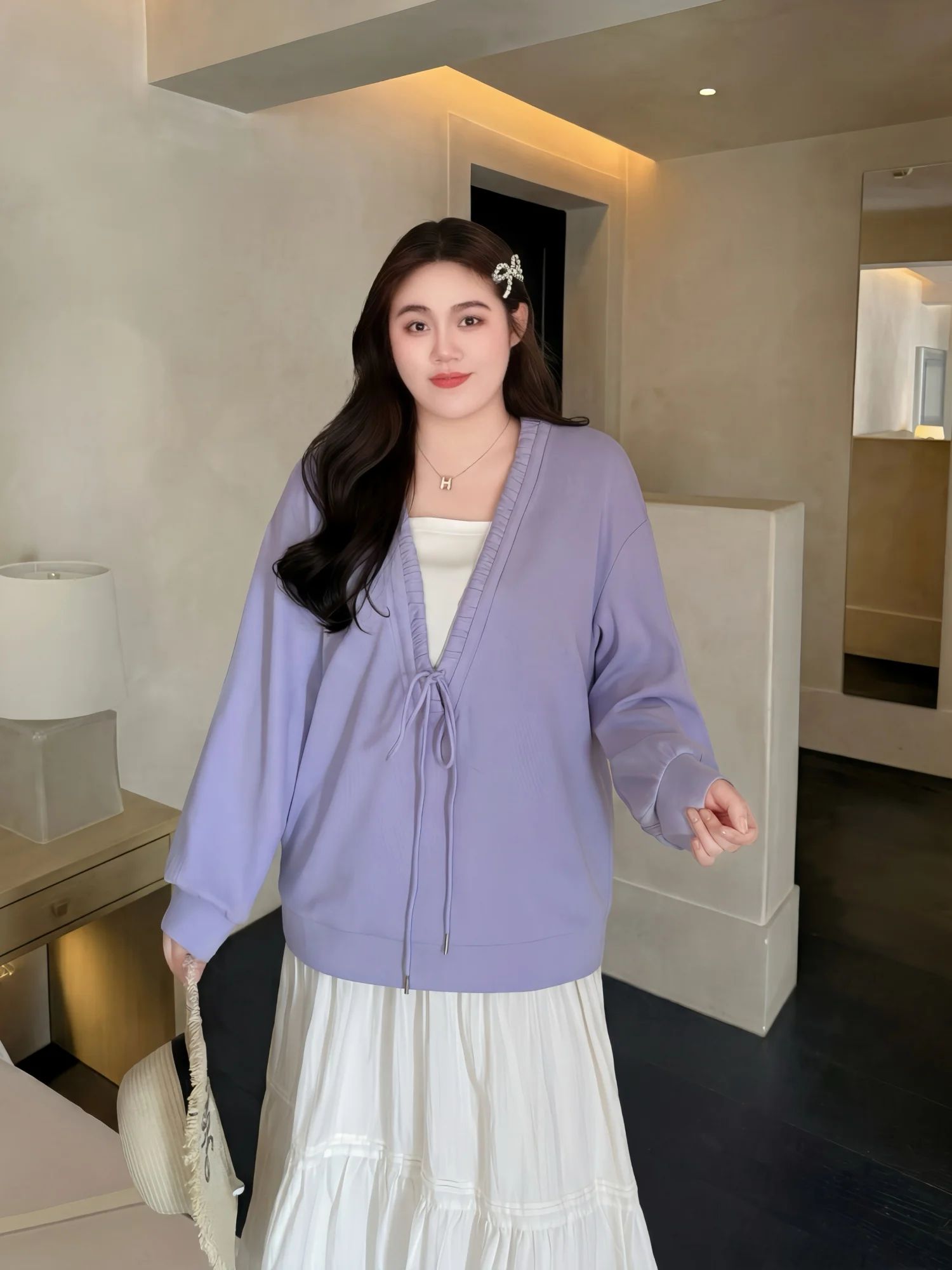 

Large Size Women's V-Neck Sweatshirt Spring Casual Color Block Lazy Style Top Commute Wind Long Sleeve Polyester Cotton Blend