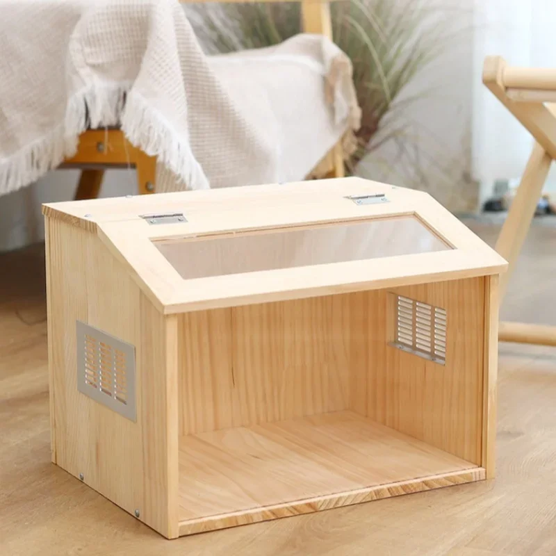 Wooden and Acrylic Hamster Cage Transparent Visible Pet Feeding Cage DIY Assembled Aquascape Crate Creeping Pet Feeding Box