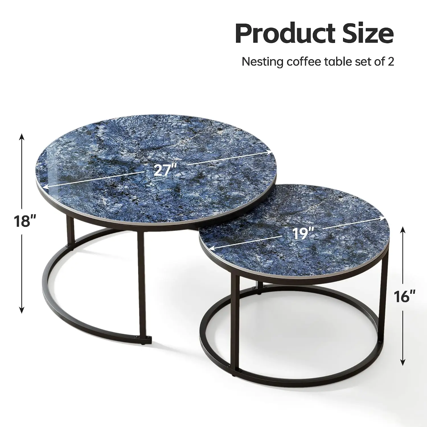 Round Nesting Coffee Table Set of 2, Modern Sintered Stone Top with Metal Frame for Living Room, Customized