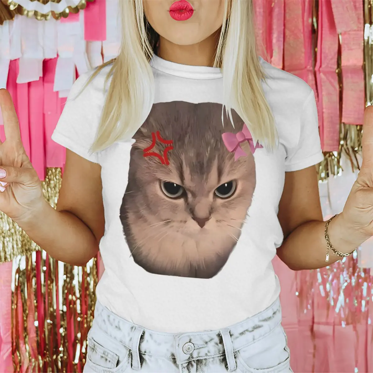 Angry Cat Theme Crewneck Short Sleeve T-shirt Cartoon Animal Cat Women Men Classic Tops Pet Owner Life Shirt Anime Tshirts