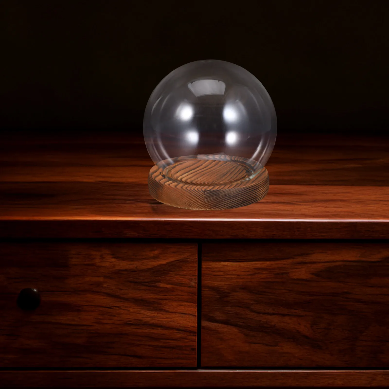 Preserved Flower Glass Dome Clear Bell-Shaped Cloche Wood Base Display Case Wedding Decor Micro Landscape Flower Glass Cover