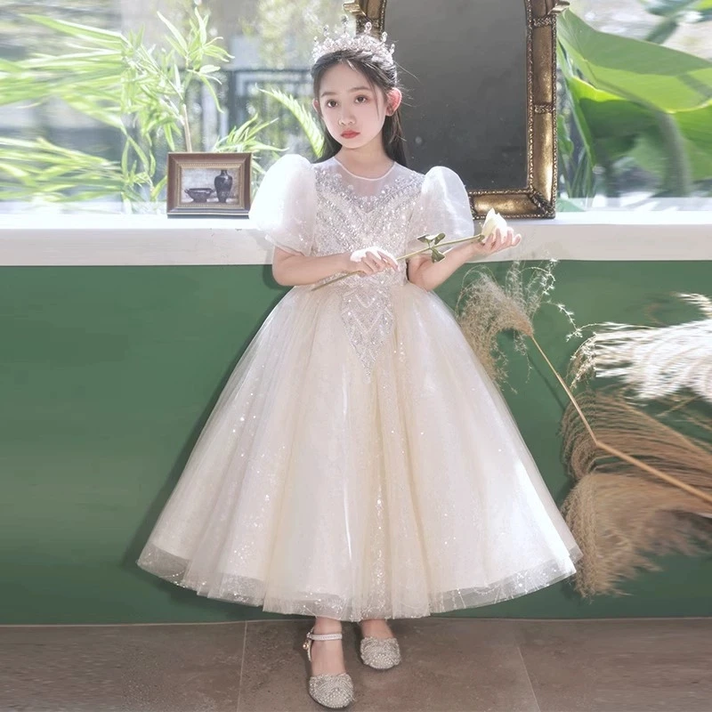 

Платье цветочницы цвета шампань для свадьбы, детские платья подружек невесты, элегантное длинное вечернее платье для выпускного бала, праздничная одежда для девочек на церемонии