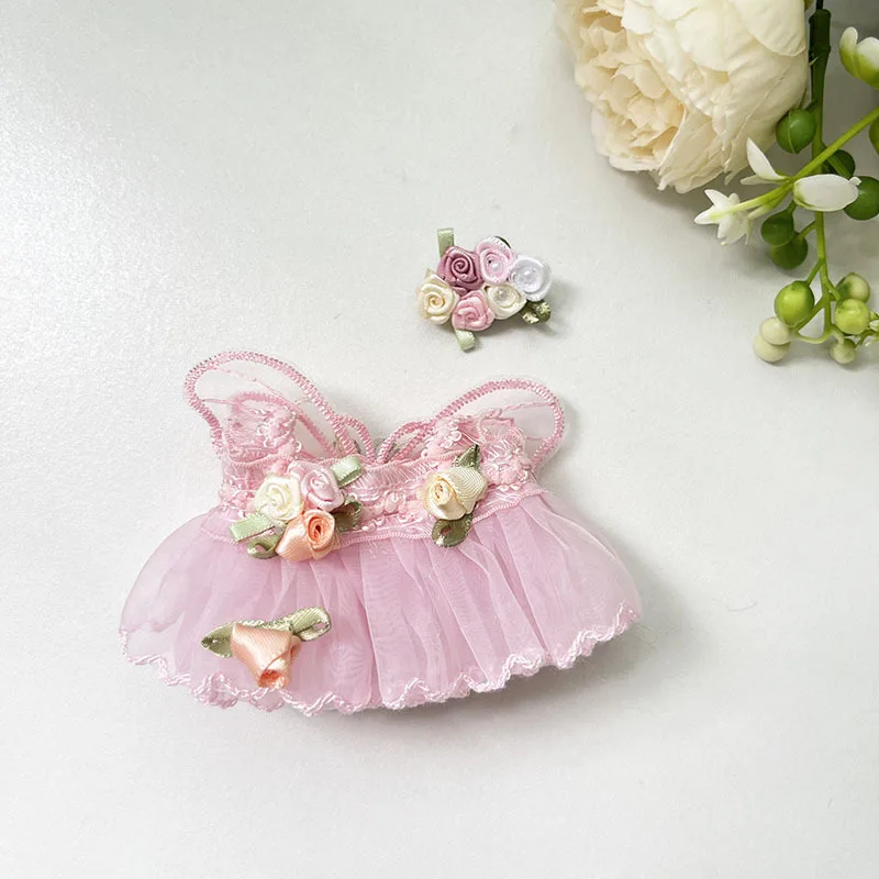 17cm carino Mini peluche vestiti delle bambole accessori per abiti per Labubu II idolo bambole fiore fata abito da sposa abbigliamento regalo per bambini fai da te