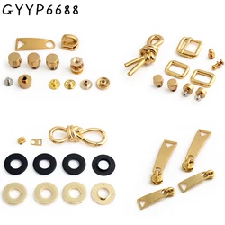 1/4/10Sets Satin Gold Zipper Sliders For Handbag Purse Bags Eyelet Connect Hook Screwback Rivets Roller Pin Buckles Accessories