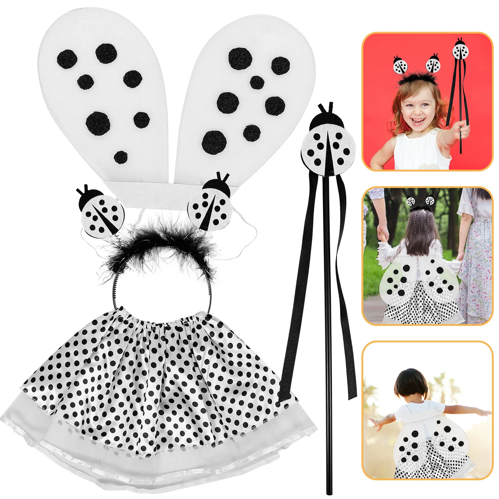 1 مجموعة أسود أبيض أجنحة الخنفساء الاطفال زي مجموعة لينة مريحة أجنحة التعادل تصميم أداء الحفلات تأثيري الجناح للأطفال #3