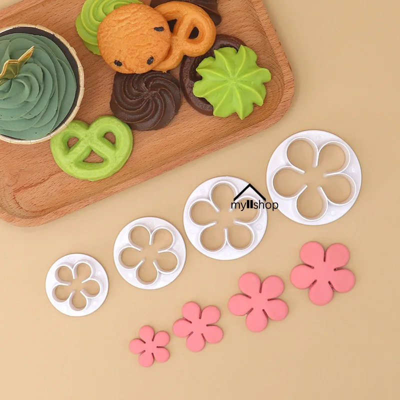 4pcs/set Plum Blossom Flower Cutting Mold Plastic Biscuit Cookies Sugar Flipping Cake Pastry Tools Baking Supplies