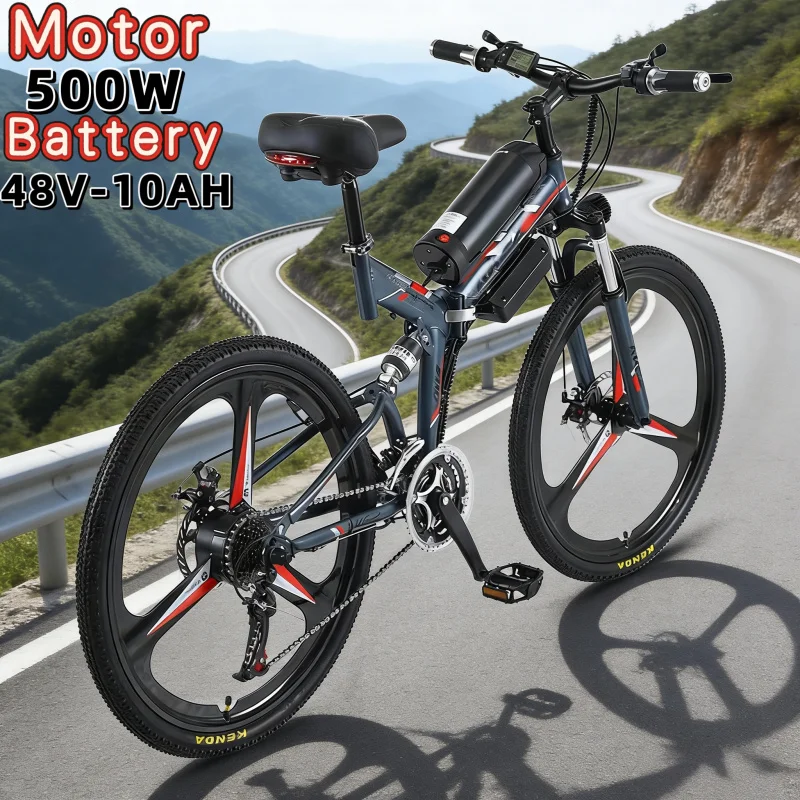 

Urban road electric bicycle adult leisure electric power-assisted scooter 26-inch foldable E-Bike48V10AH 500W brushless motor