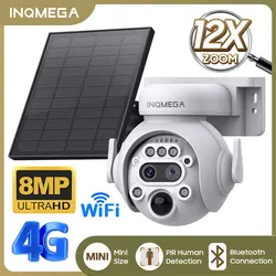 INQMEGA 6MP Solar Powered Camera 4G Outdoor WIFI Camera with Solar Panel 12X Optical and Digtal Zoom CCTV Surveillance
