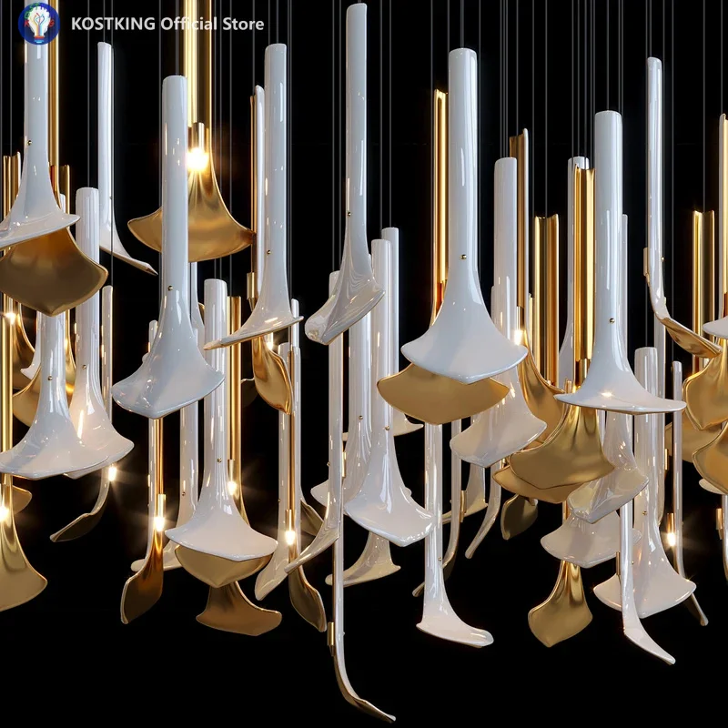Creative Project Chandelier Light Glass Calla Lily Art Designer Golden n White Lightings for Home Villa Hotel Lobby