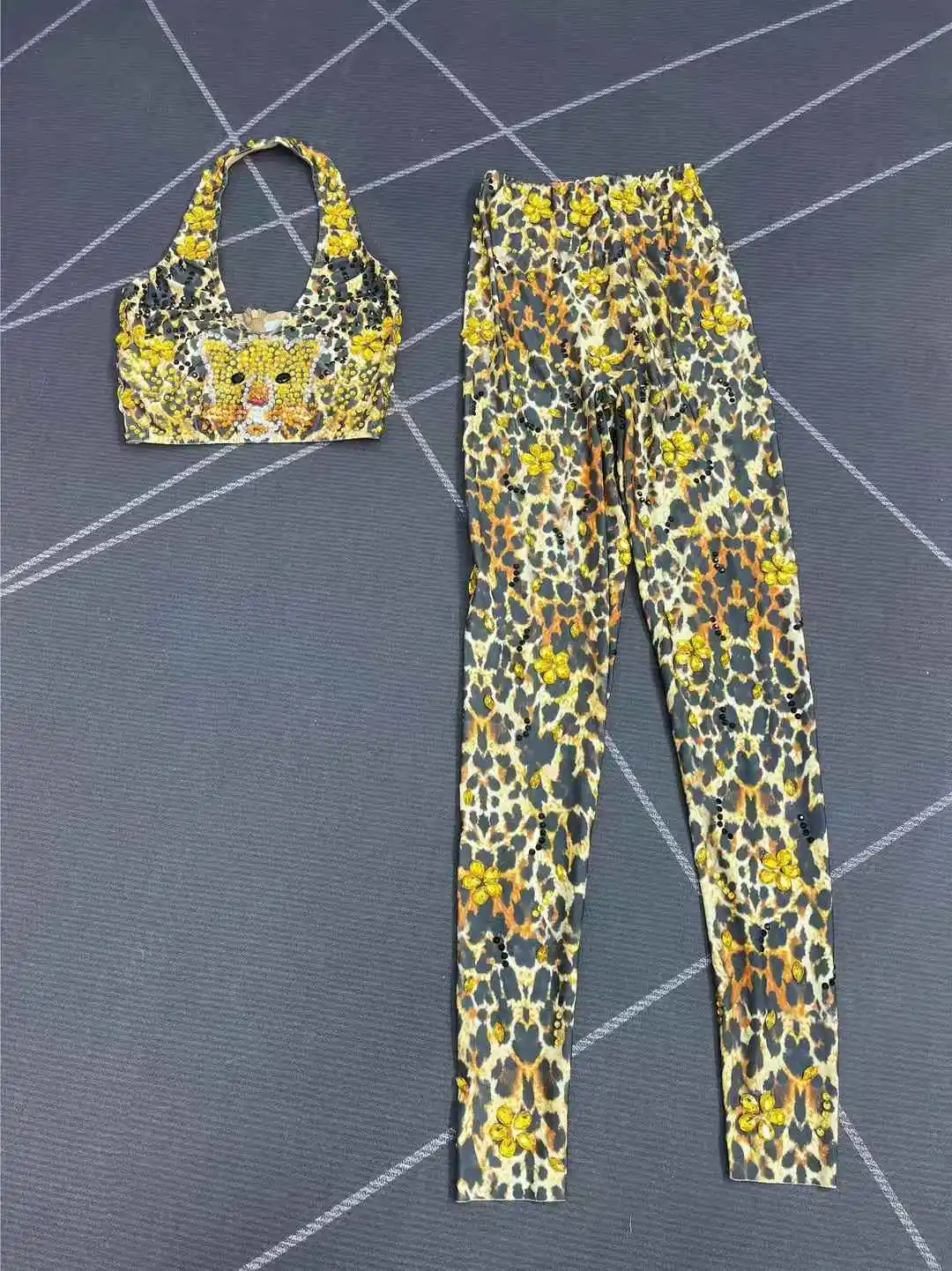 سباركلي الراين ليوبارد طباعة الرسن الأعلى طماق تمتد 2 قطعة مجموعة عيد ميلاد عرض الرقص أداء المرحلة ارتداء