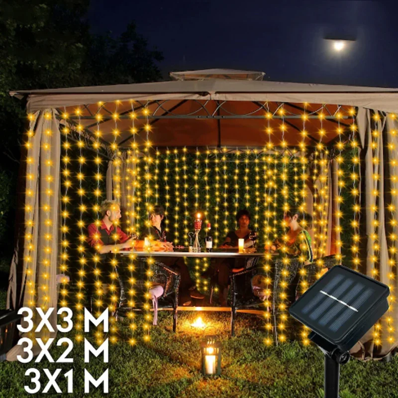 Solar LED Vorhang Licht Outdoor Girlande Solar Fee String Licht Pavillon Garten Party Urlaub Weihnachten Decor Kupfer Draht Lampen – Detail 4