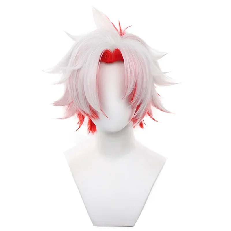 Game Wuthering Waves Scar Cosplay Wig Red White Short Hair Headgear Halloween Party Prop for Women Men