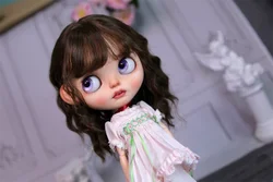 BJD doll wig suitable for size 3  Blythe mall wave curved bangs wig imitation horsehair material orange mixed chocolate color