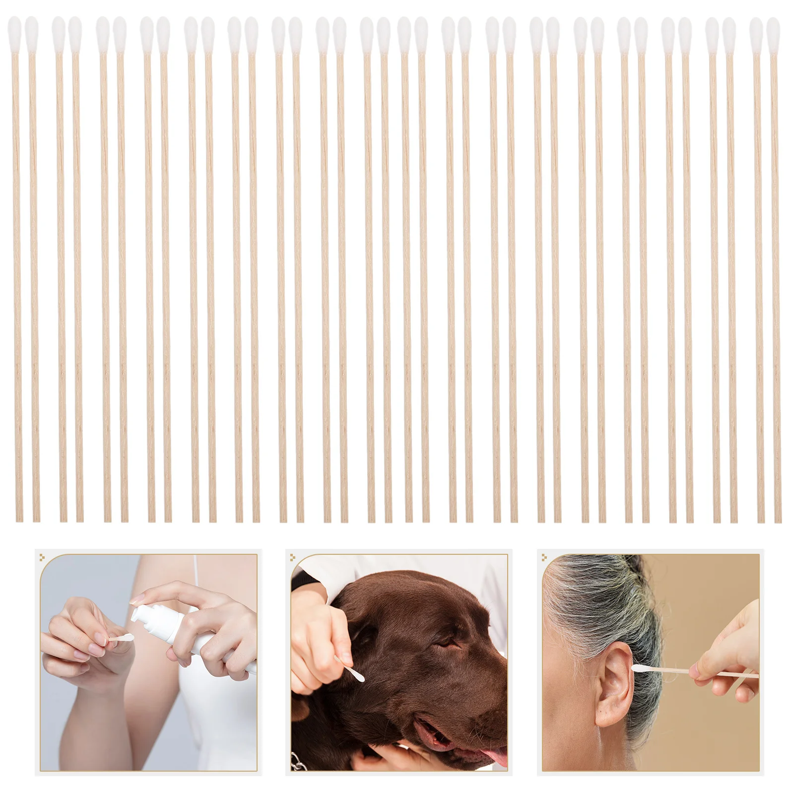 100 قطعة مسحات قطنية خالية من الغبار مقبض خشبي طويل درجة طبية آمنة لتنظيف الأذن العناية بالوجه إزالة المكياج علاج الجروح #5