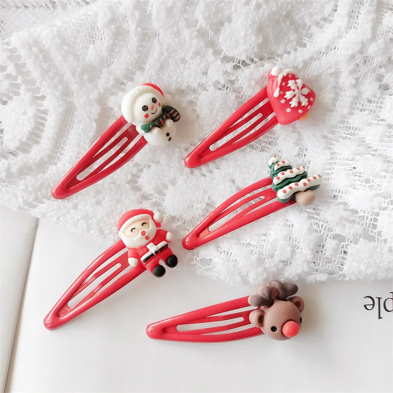 2-10pcs Christmas Hair Clip Set Adorable Santa Reindeer Snowman Design Snap Barrettes Hairpin Hair Styling Accessories for Kids