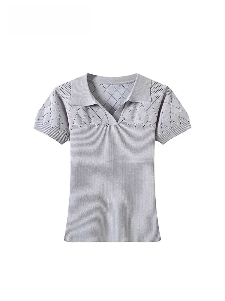 

plus Size Women's Short Sleeve T-Shirt Casual Hollow out Design Summer Fashion Top Korean Style Knitted Polyester Fiber