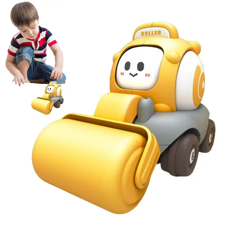 Children Cartoon Car Face Changing with Whistle Small Forklift Road Roller Bulldozer Excavator Inertia Toys for Kids Baby