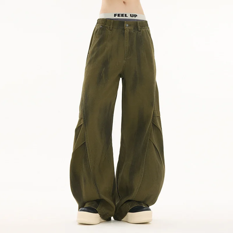 بنطال جينز مدبب فضفاض من Streetwear للرجال، جينز رجالي من قماش الدنيم الأمريكي الكلاسيكي، بنطال Y2k واسع الساق