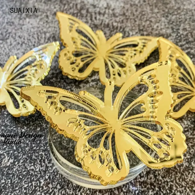 10PCS/BAG Acrylic Butterfly Cake Decoration Party Favors Wedding Happy Birthday Topper Decorating Supplies Home Decor