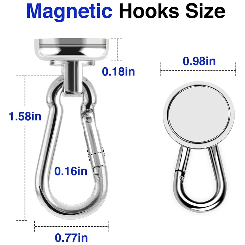 12 Pack Strong Magnetic Hooks, 60LBS Heavy Duty Magnet Hooks Strong Neodymium Magnets With Carabiner Hook