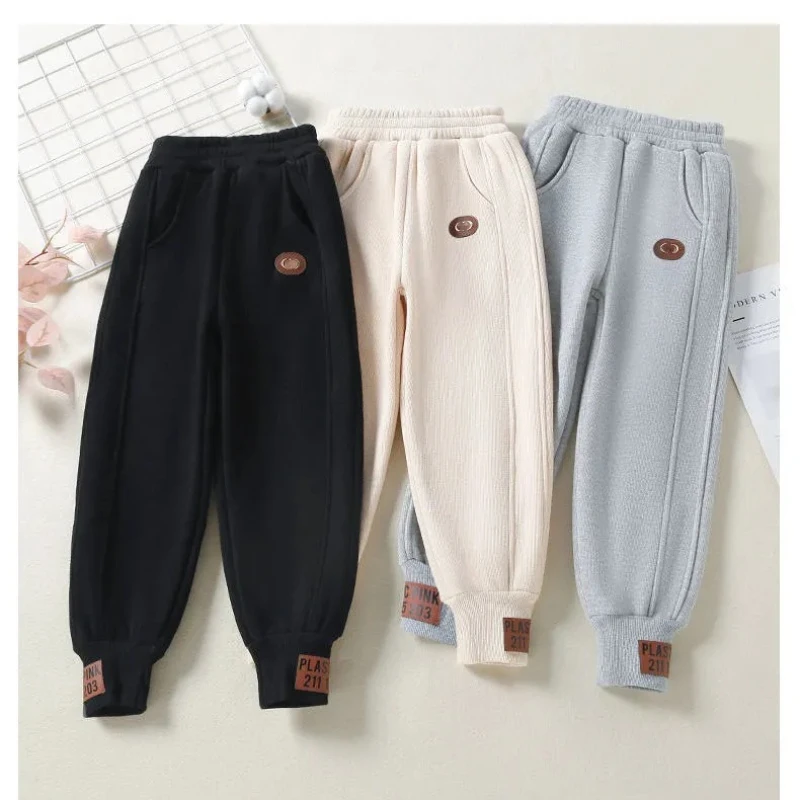 Autumn Winter Kids Teenage Jogger Pant For Children Unisex Casual School Sport Pants Fleece Trousers Loose Sweatpant Boy Clothes