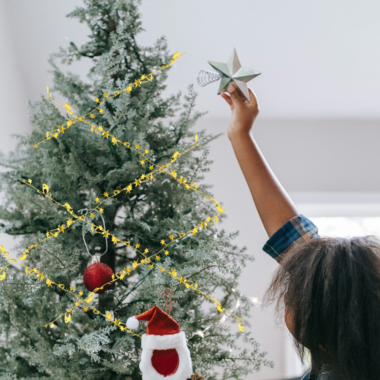 

Golden Star Wreath Tinsel for Home Party Festival Christmas Tree Decorative nament Steel Material Long Lasting Indoor