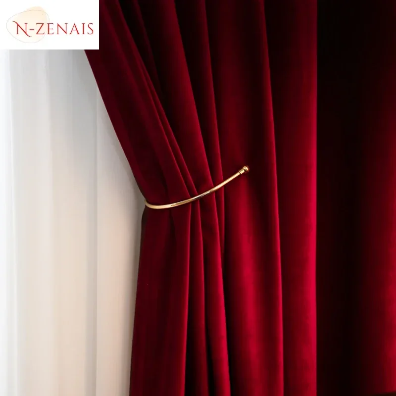 Modern Luxury Nordic Burgundy Red Velvet Curtains for Living Room Bedroom Dining Room Bedroom Custom Decor Solid Color Blackout