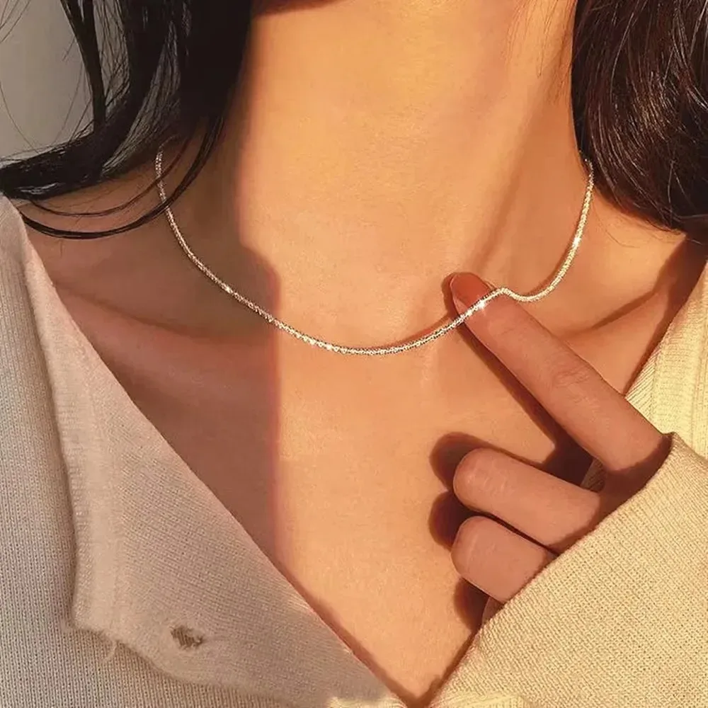 New Popular Starry Sky Sparkling Necklace Women's Clavicle Chain Bracelet Simple Sparkling Plain Chain Stackable Design Jewelry