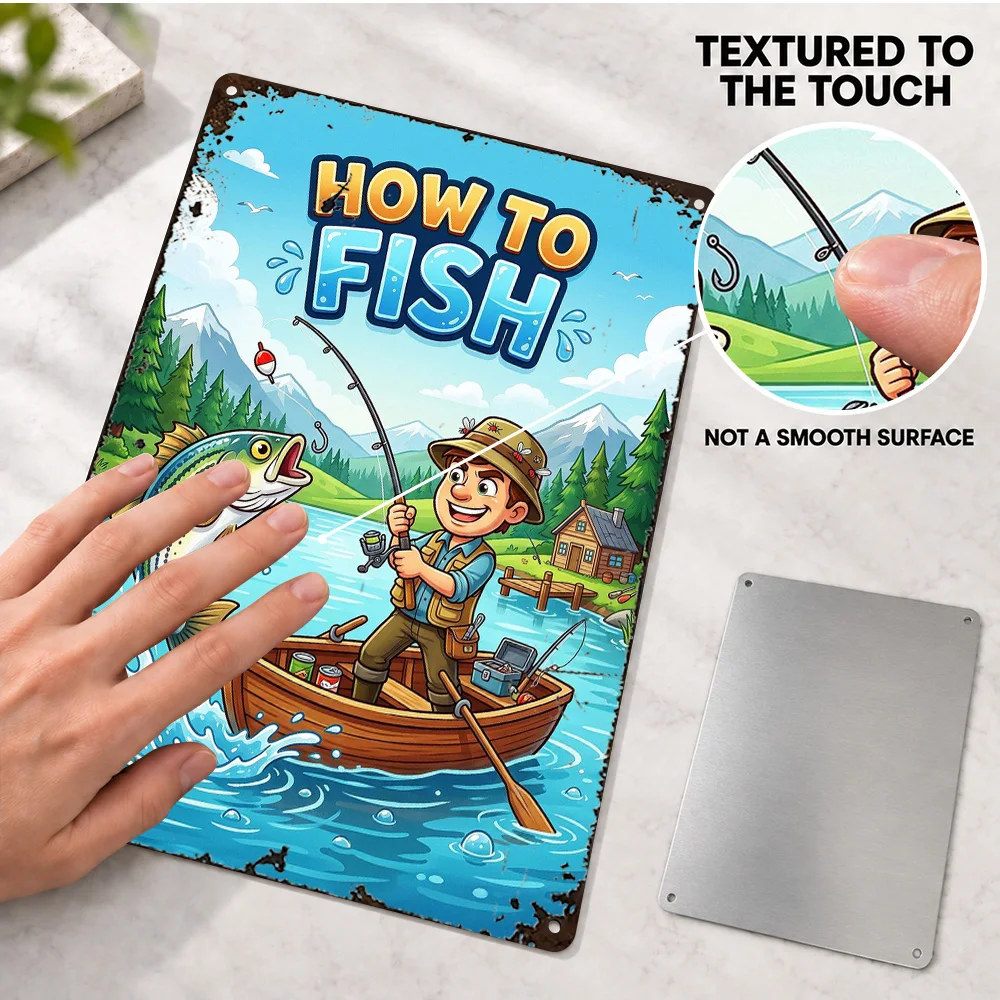 How To Fish Game Fishing Design Textured Metal Poster Customized Aluminum Sign Graphic Illustration Wall Art For Home Office