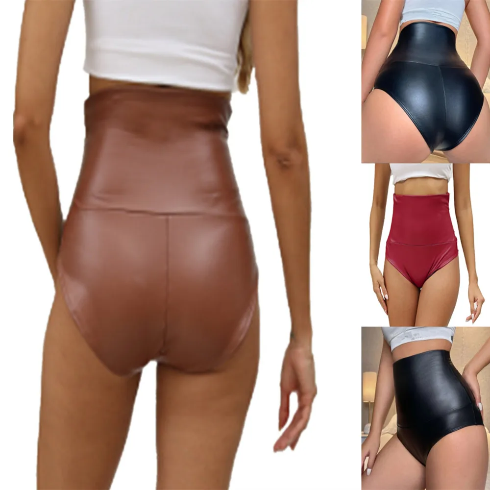 Women Sexy Faux Leather black Stretch triangle Shorts Girl High waist Nightclub pole dance Hot Shorts YF016