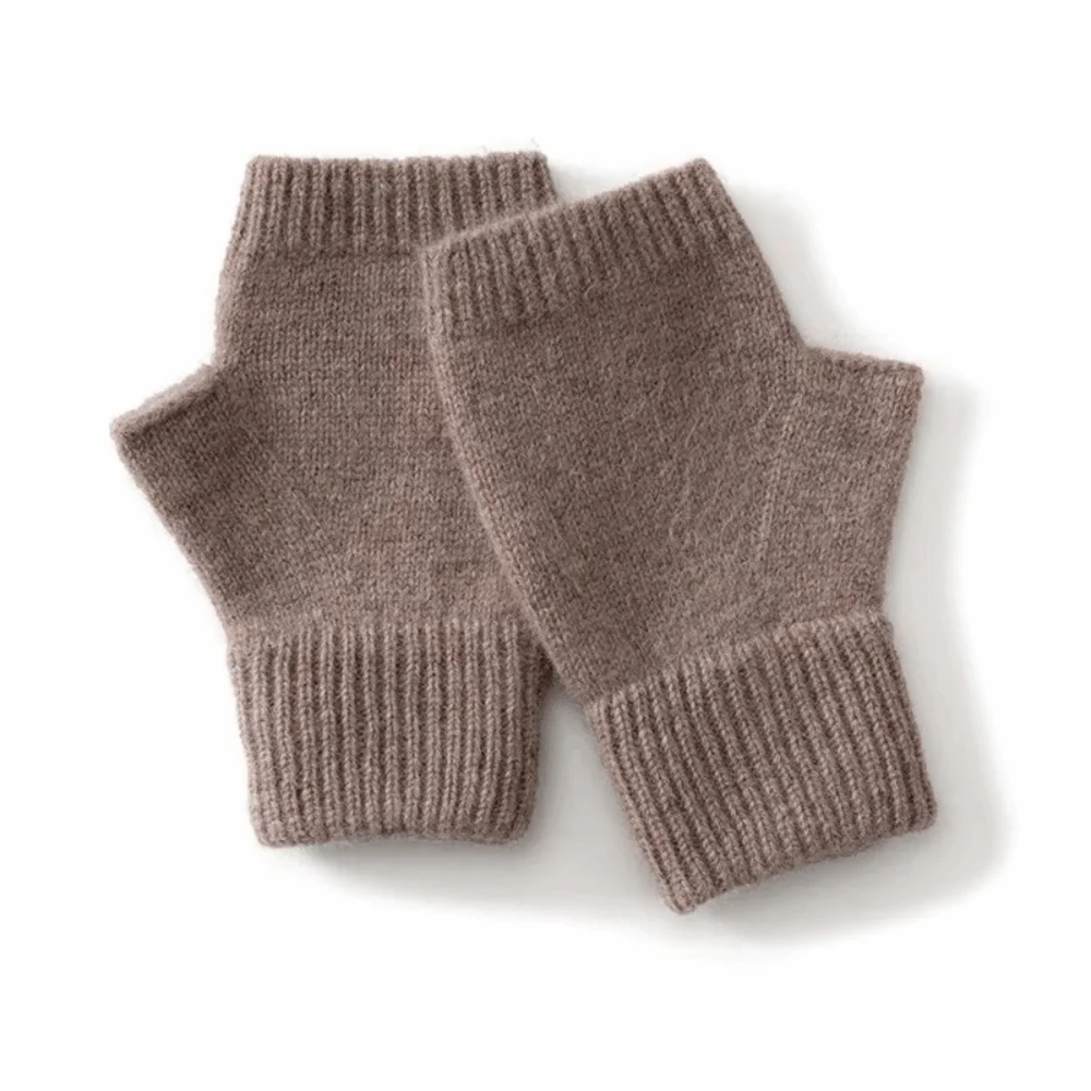 Cute Solid Color Knitted Gloves Soft Thicken Half Finger Gloves Wool Short Mittens Writing