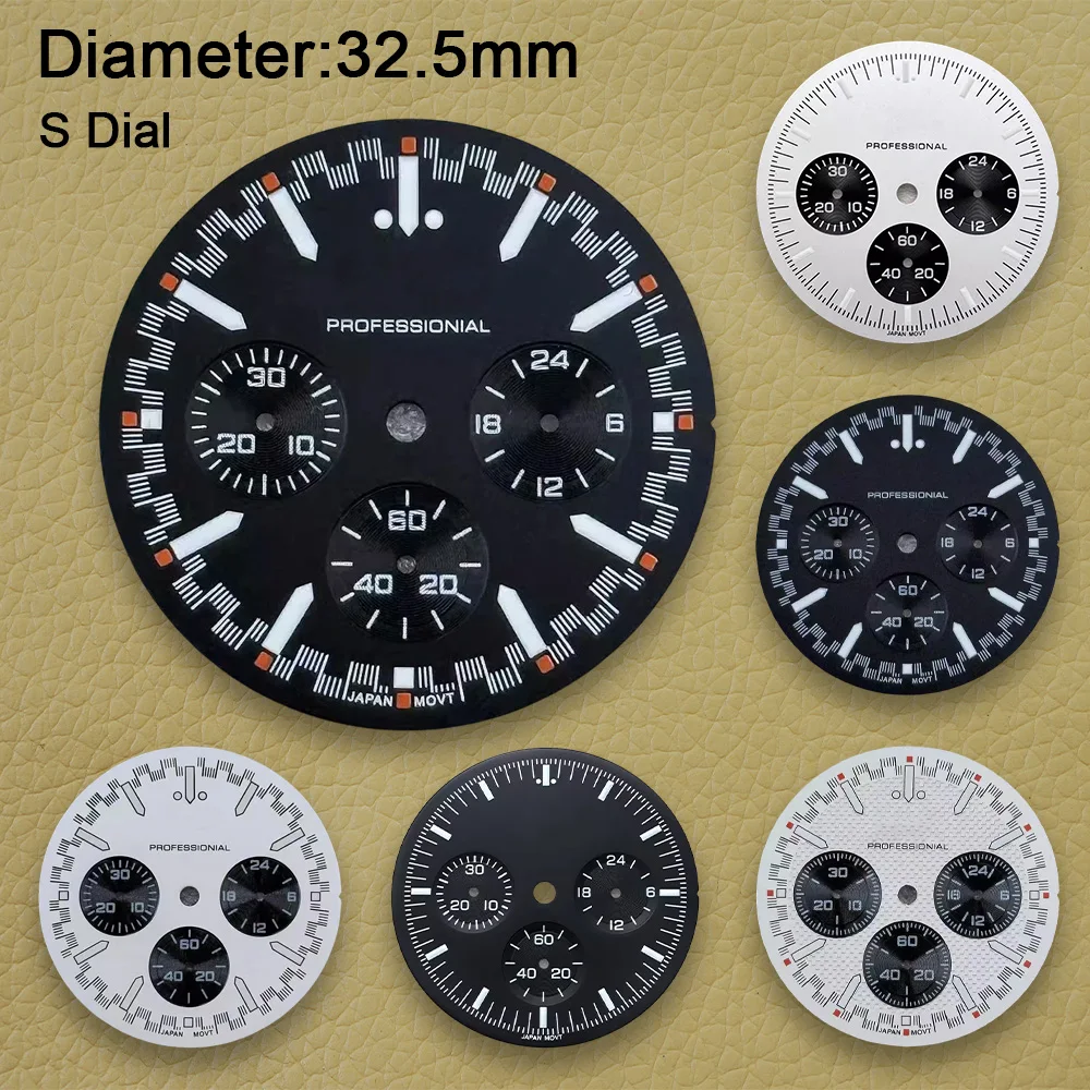 

32.5mm S Logo Speed Dial Fit VK63 Movement Green Luminous High Quality Watch Modification Accessories