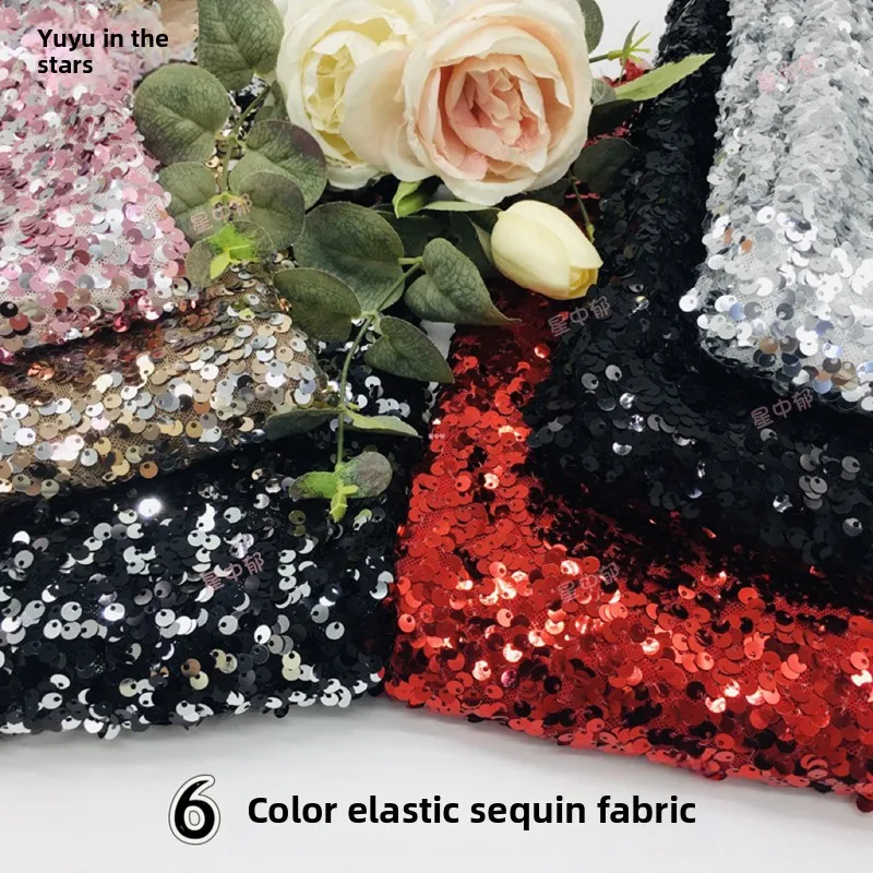 

5mm Elastic Sequin Embroidered Mesh Fabric for DIY Sewing Wedding Attire Stage Dress Clothing Fashion Cloth Fabrics