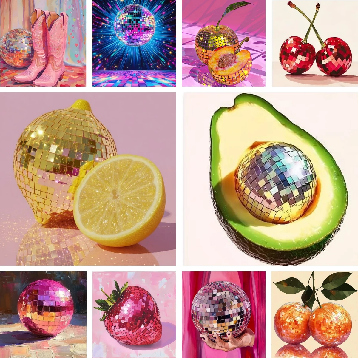 

Diamond Painting Full Round /Square Avocado Lemon Disco Ball Maximalist Painting Diamond Art Mirror Ball Girly Kitchen Decor
