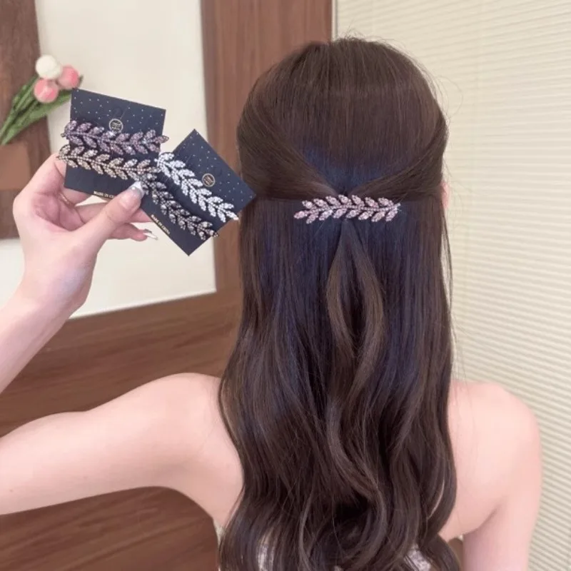 

New Korean version flash diamond wheat ear hairpin side bangs clip broken hair word duck bill clip headdress