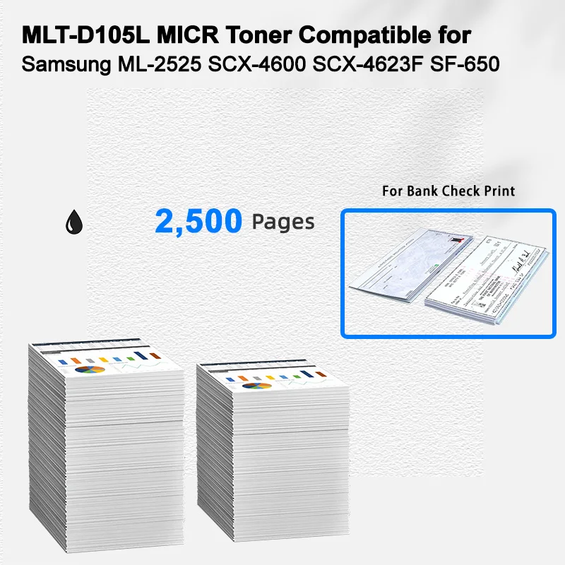 IBEST Compatible MICR Toner Cartridge Samsung ML-2525 SCX-4600 SCX-4623F for Samsung MLT-D105L MLTD105L for Bank Check Printing