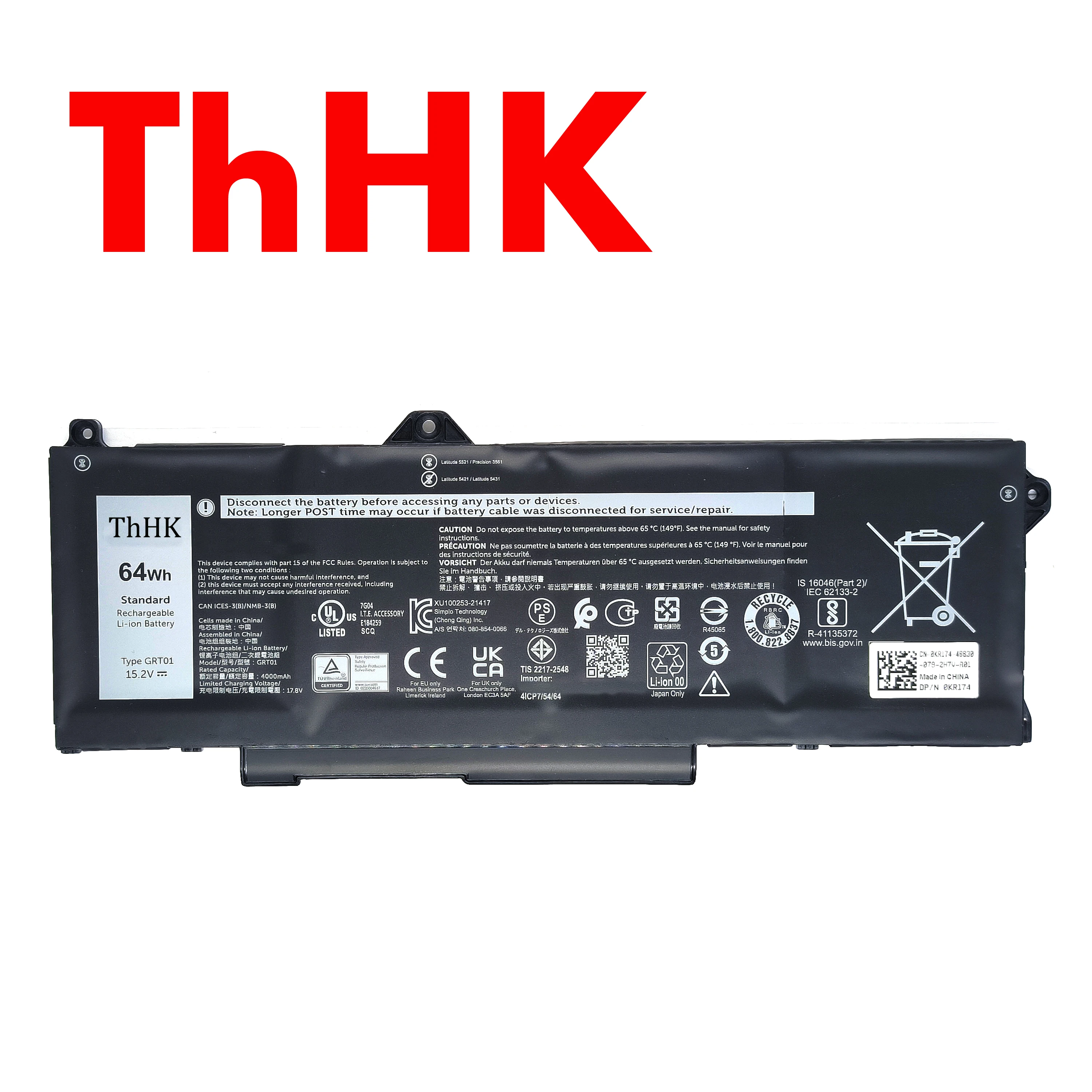 THHK 64Wh GRT01 Laptop Battery For Dell Latitude 14 5421 5431 15 5521 5531 Precision 15 3561 3571 3581 14 3470