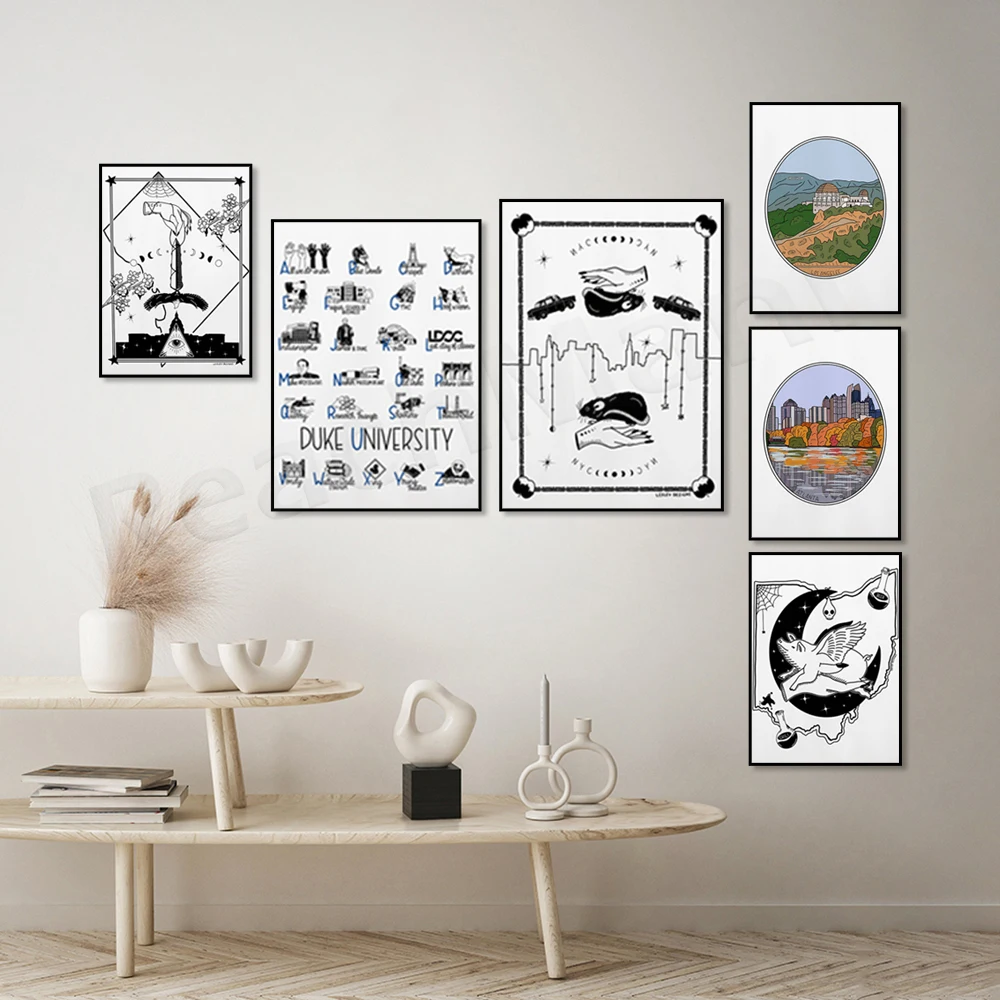 أوهايو، مدينة نيويورك، DC Witch Astro Art، طباعة أبجدية جامعة Duke، مدينة نيويورك، لوس أنجلوس، ملصق أيقونة مدينة أتلانتا #3