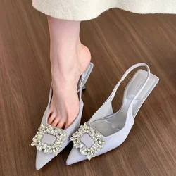 Women's Shoes 2026 Slingbacks Women's High Heels Slip on Dress Pumps Women Crystal Square Button Pointed Toe Thin Heel Sandals