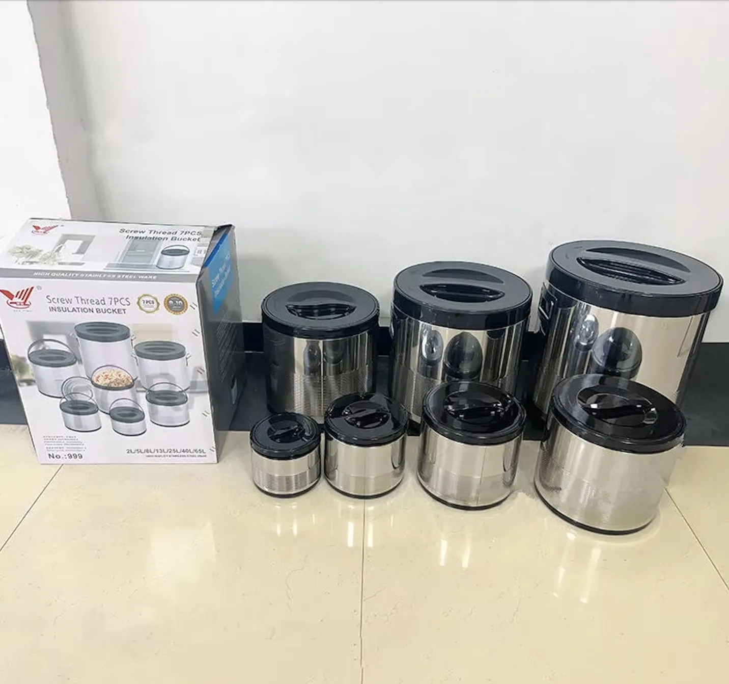 Jumbo Round Screw Thread Insulation Bucket 7pcs Set 5L 8L 13L 25L 40L 60L Liter Hot Pot for Freshness Preservation Holiday Use