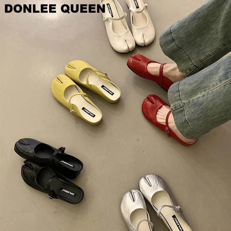 Women Tabi Ninja Slippers Brand Mules Soft Microfiber Comfy Flats Fashion Split Toe Slides Casual Loafer Wedges Heels Mule Mujer